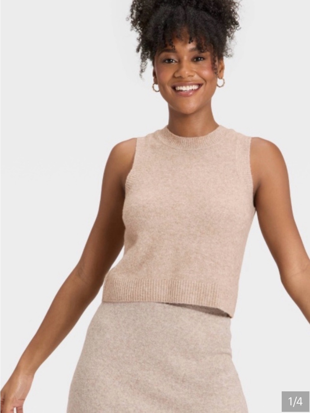 Cashmere Feel Sleeveless Knit Stretch Vest Top - Tan XS